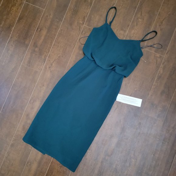 Dress The Population Alondra Dress Pencil Blouson Pine Women's XS MSRP $149 - Picture 2 of 9